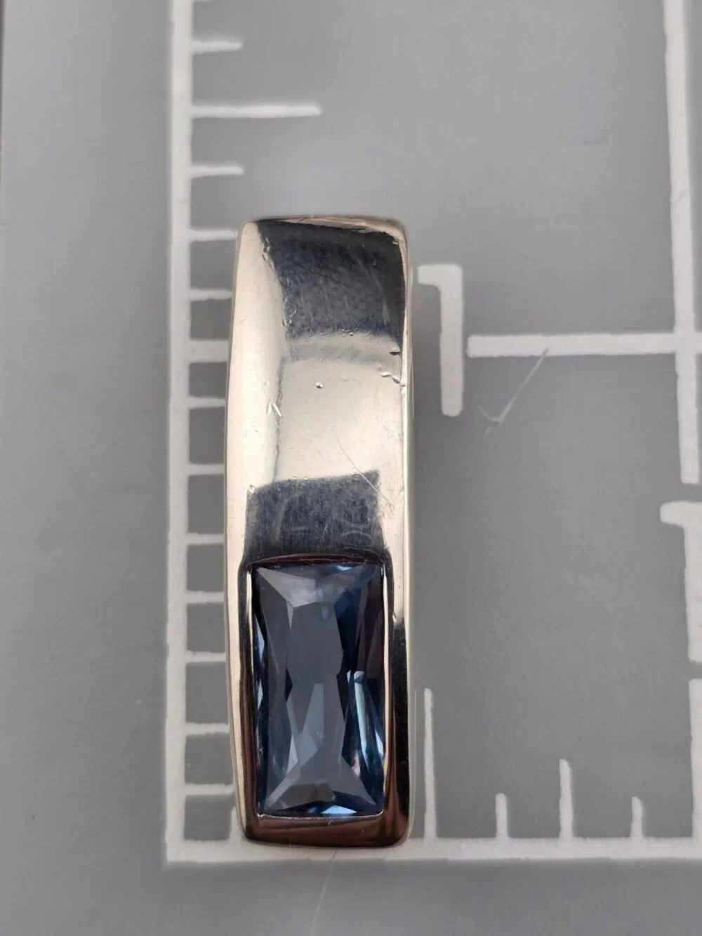 Blue Topaz 925 Sterling Silver Pendant Faceted Rectangular Sleek Modern READ - Picture 6 of 8